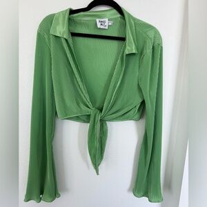 Green Tie-Front Blouse